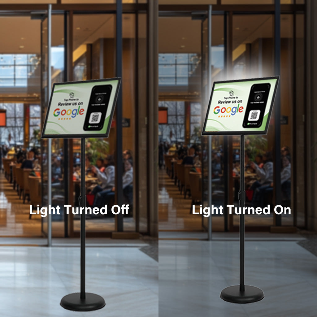 Call-To-Action (CTA) NFC LED Lightbox Signage - Capture Leads - Elegant Black NFC/RFID Display with 360° Rotation