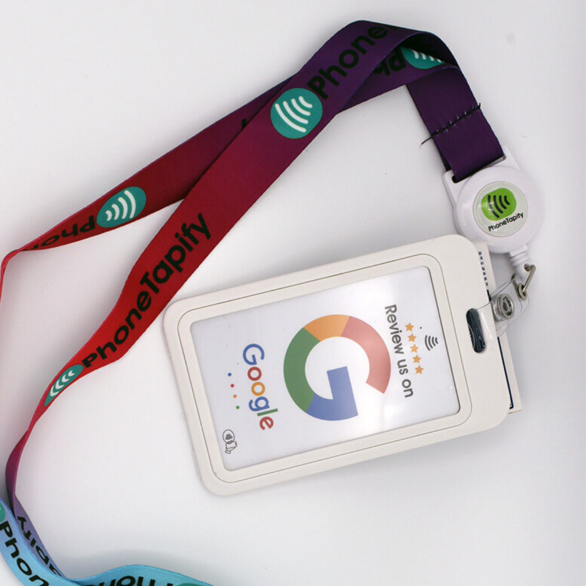 NFC Transparent Cardholder - Neck Lanyard and Pants Clip Included - Tap NFC Phones and Read QR Codes - Collect Google Reviews - 4